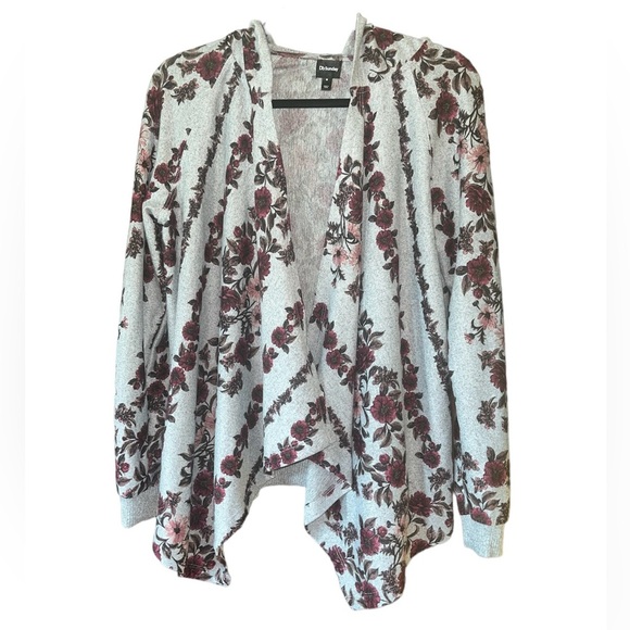 🤎3/$10 Floral Open Knit Hooded Cardigan Size Medium - Picture 4 of 13